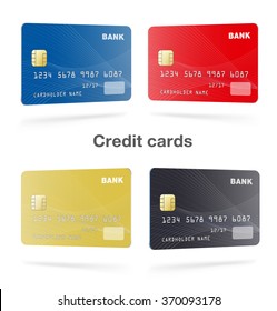 Set of credit cards isolated on white background. Detailed vector illustration