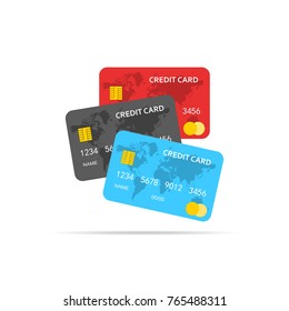 Set of Credit Cards isolated. Vector illustration. Colored bank credit cards in flat design.