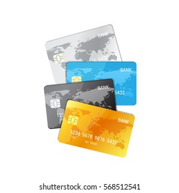 Set of credit cards - vector illustration in flat style. Payment concept.