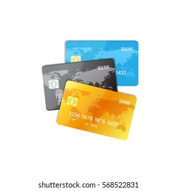 Set of credit cards - vector illustration in flat style. Payment concept.