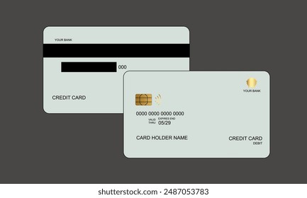 Set of Credit Cards White Color vector mockups isolated with grey bakcground