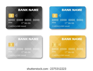 Set of Credit or Debit Card. Vector Illustration Isolated on White Background. 