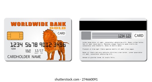 Set of credit or debit cards with abstract silhouette of the lion