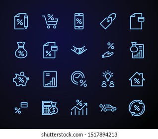 Set of Credit and Loan Related Vector Line Icons. Contains such Icons as Credit Card, Rate Calculator, Deposit and more. Editable Stroke. 320x320 Pixel Perfect