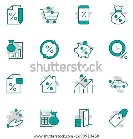 Set of Credit and Loan Related Vector Line Icons. Contains such Icons as Credit Card, Rate Calculator, Deposit and more. Editable Stroke. 320x320 Pixel Perfect