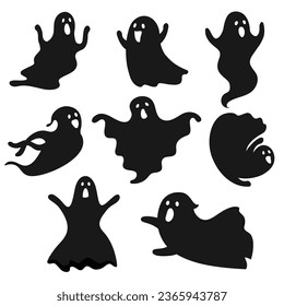 Set of creepy ghosts. Scary ghost monsters on white background.