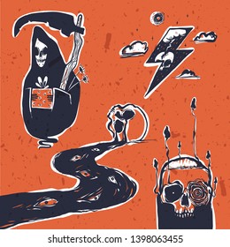 Set of creepy halloween pictures. Halloween stickers