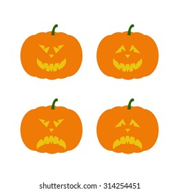 Set of creepy Halloween pumpkins with evil faces isolated on white background. Logo templates, design elements