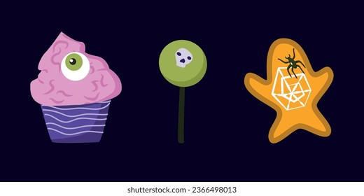set of creepy muffin with lolipop and gingerbread