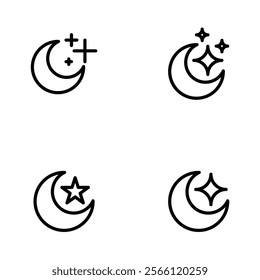 Set of crescent moon line art icon. Vector illustration