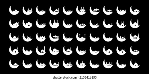set of Crescent moon with mosque