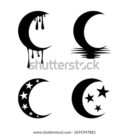 Set of Crescent Moon Vector Illustration. Perfect for tattoo art, celestial themes, astrology projects. Ideal for use in prints, posters, stickers and digital graphics.