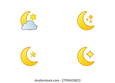 Conjunto de lunas y estrellas en media luna para diseños de temática celeste iconos aislados