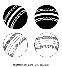 Set of Cricket ball icon with shadow, equipment element closeup design, sport object vector illustration .