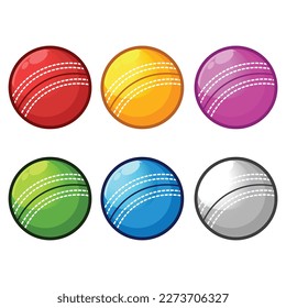 Set of cricket balls, isolated on white background. Vector cartoon flat design illustration collection template.