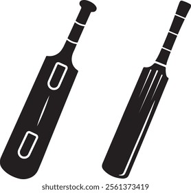 Set of Cricket Bat silhouette icon, Cricket game Equipment vector art illustration style on white background.