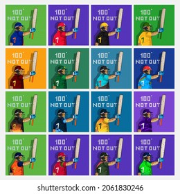 Juego De Jugadores De Batería De Cricket En Diferentes Países Y 100 No De Fuente En Fondo De Red.