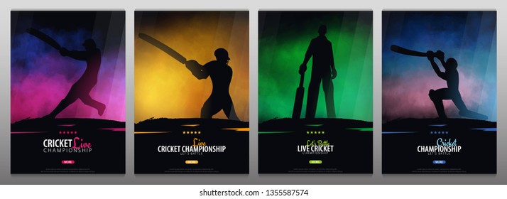 Set of Cricket Championship banners or posters, design with players and bats. Vector illustration.