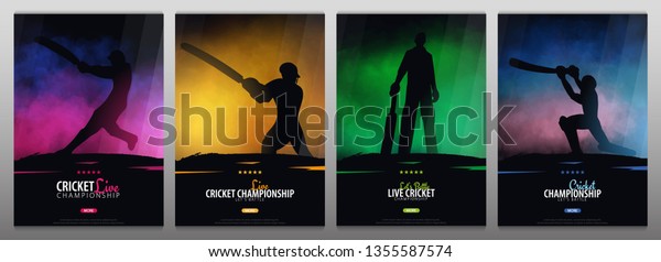 Set of Cricket Championship\
banners or posters, design with players and bats. Vector\
illustration.