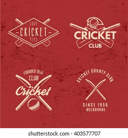 Set of cricket club retro emblems. Sports logo icon design. Vintage crickets badge. Tee shirt emblem. T-Shirt prints old style