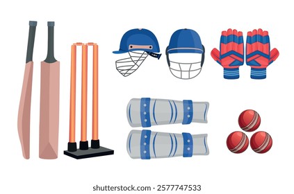 A Set Of Cricket Equipment Clip Art Set Bats Balls Helmets Gloves Stumps With Cricket Gured Full Set Collection Of Cricket Instruments