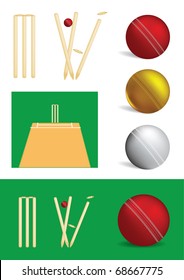 Set of cricket game objects - vector illustrations