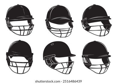 conjunto de cricket capacete silhueta vetor ilustração no fundo branco