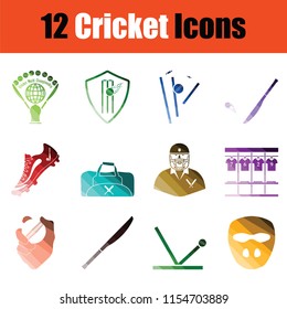 Set of cricket icons. Gradient color design. Vector illustration.
