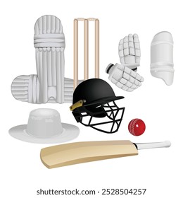 conjunto de cricket kit ilustração vetor realista sobre ilustração branca