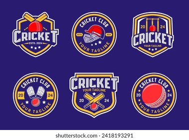 Set of cricket Logo sign badge. Cricket logo with shield background vector design collection