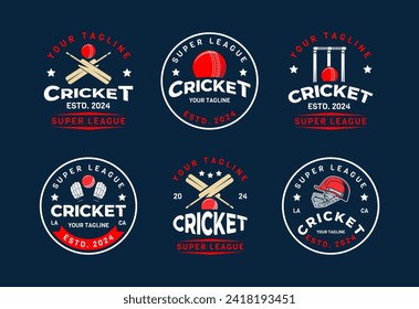 Set of cricket Logo sign badge. Cricket logo with shield background vector design collection