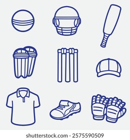 set of cricket with outline style good for icon, symbol, element design, etc