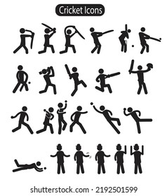 A Set of Cricket Pictogram Icons 