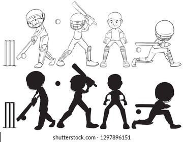 Set of cricket player character illustration