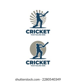 Set of cricket player logo design template