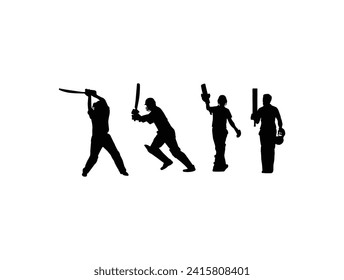 The set of cricket player silhouette. Large collection of silhouettes of cricket players. Vector set of cricket player silhouettes, Batsmen, Bowlers, and Cricket Elements. svg