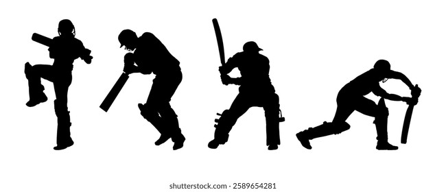 Set of cricket player silhouette - vector illustration