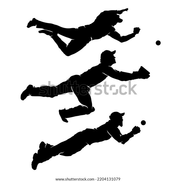 Set Cricket Players Fielding Catching Ball Stock Vector (Royalty Free