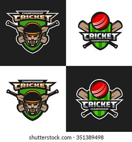 Set of  cricket sports logos, emblem. The dark and light background.