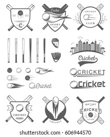 Set of cricket team emblem design elements. Vector sign and logo sport game.