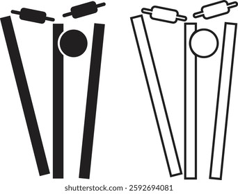 Set of cricket wicket icons in trendy flat and line styles. Cricket related art vectors illustration collection. Sports sign for mobile app and web design pictogram isolated on transparent background.