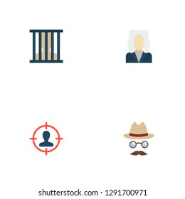 Set of crime icons flat style symbols with detective, prison, suspect and other icons for your web mobile app logo design.