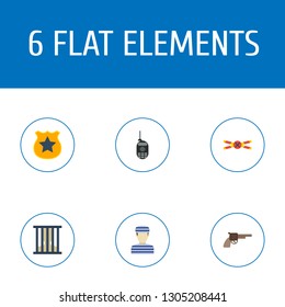 Set of crime icons flat style symbols with prison, convict, radio and other icons for your web mobile app logo design.