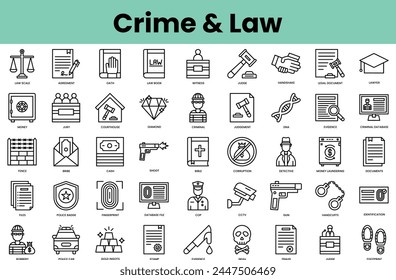Set of crime and law icons. Linear style icon bundle. Vector Illustration