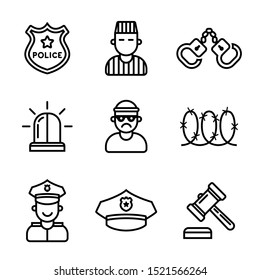 set of crime and punishment icons. policeman and criminal. Flat vector illustration.