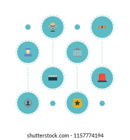 Set of criminal icons flat style symbols with crime scene, flasher siren, convict and other icons for your web mobile app logo design.