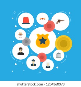 Set of criminal icons flat style symbols with criminal, police badge, court and other icons for your web mobile app logo design.