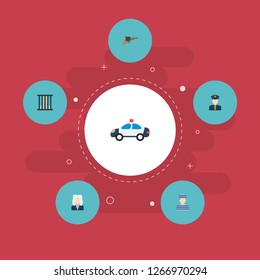 Set of criminal icons flat style symbols with officer, cop car, prison and other icons for your web mobile app logo design.