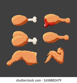 set of crispy fried chicken leg, thigh, wings vector illustration editable eps file