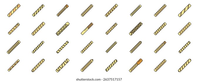 Set of crispy wafer rolls with diverse textures and decoration styles, offering a delightful visual representation of sweet treats